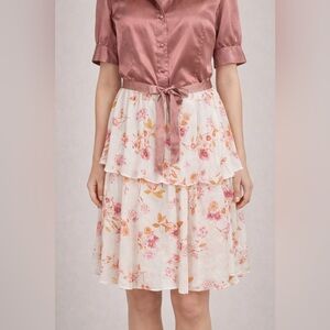 Monique Lhuillier Luxury Floral Tiered Skirt Romantic Chiffon Size 12 🌸✨